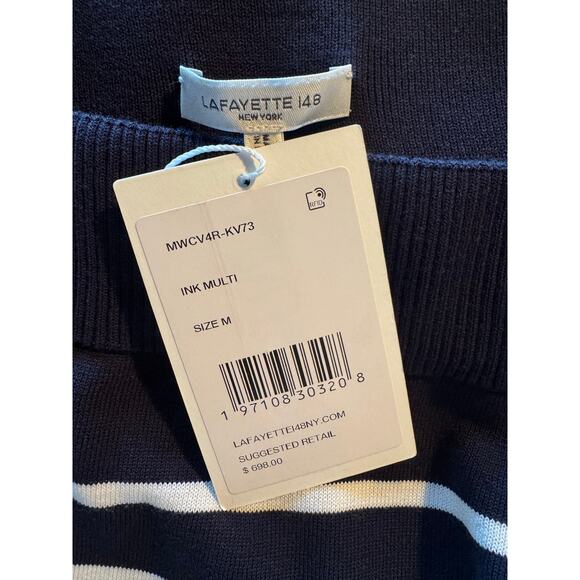 NWT LAFAYETTE 148 NEW YORK Midi Skirt & Top Stripe Print “Ink Multi” Stripe M - Picture 11 of 12